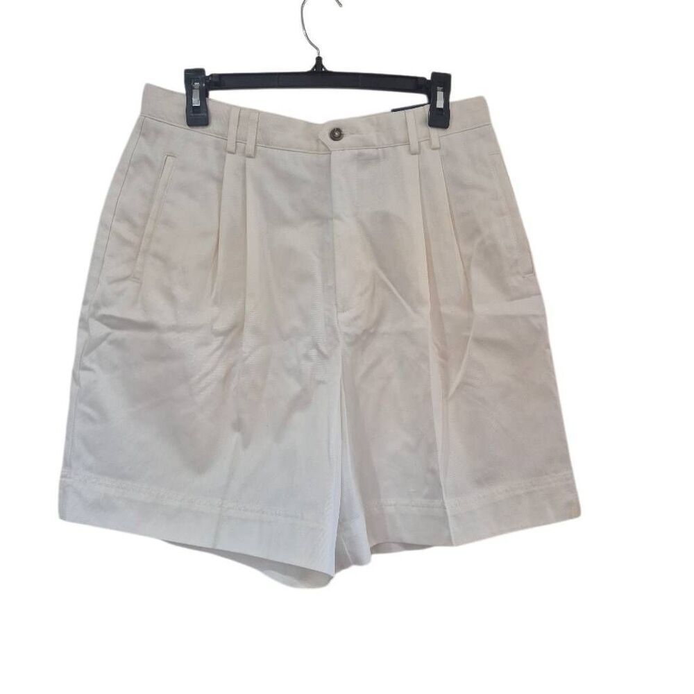 Hunt Club Women's Off White Wrinkle Free Cotton Pleated Shorts w Pockets NEW NWT